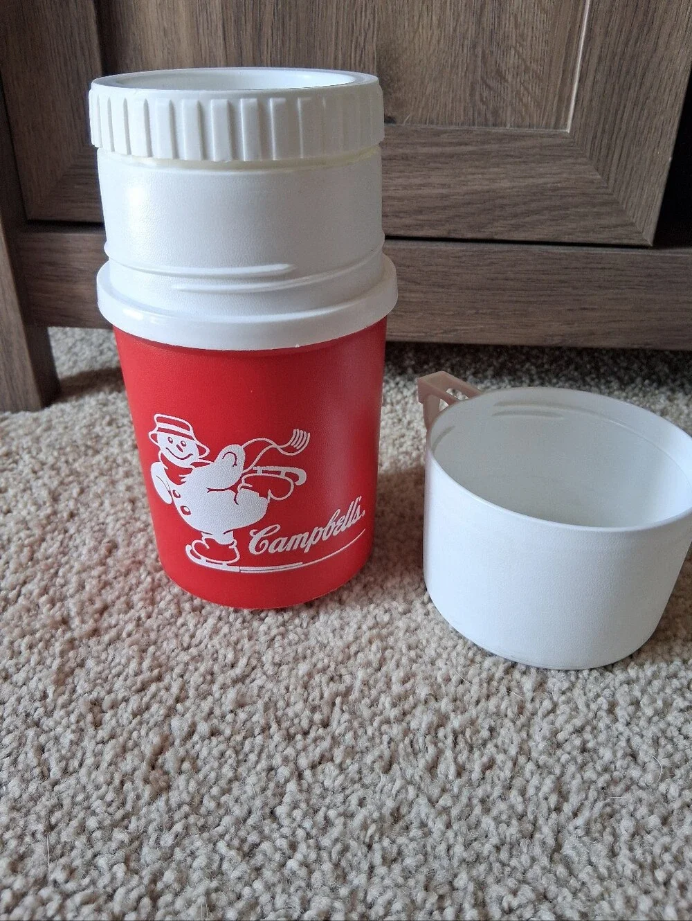 Aladinware Campbell's Soup Thermos W/cup - Red With White Snowman Never Used